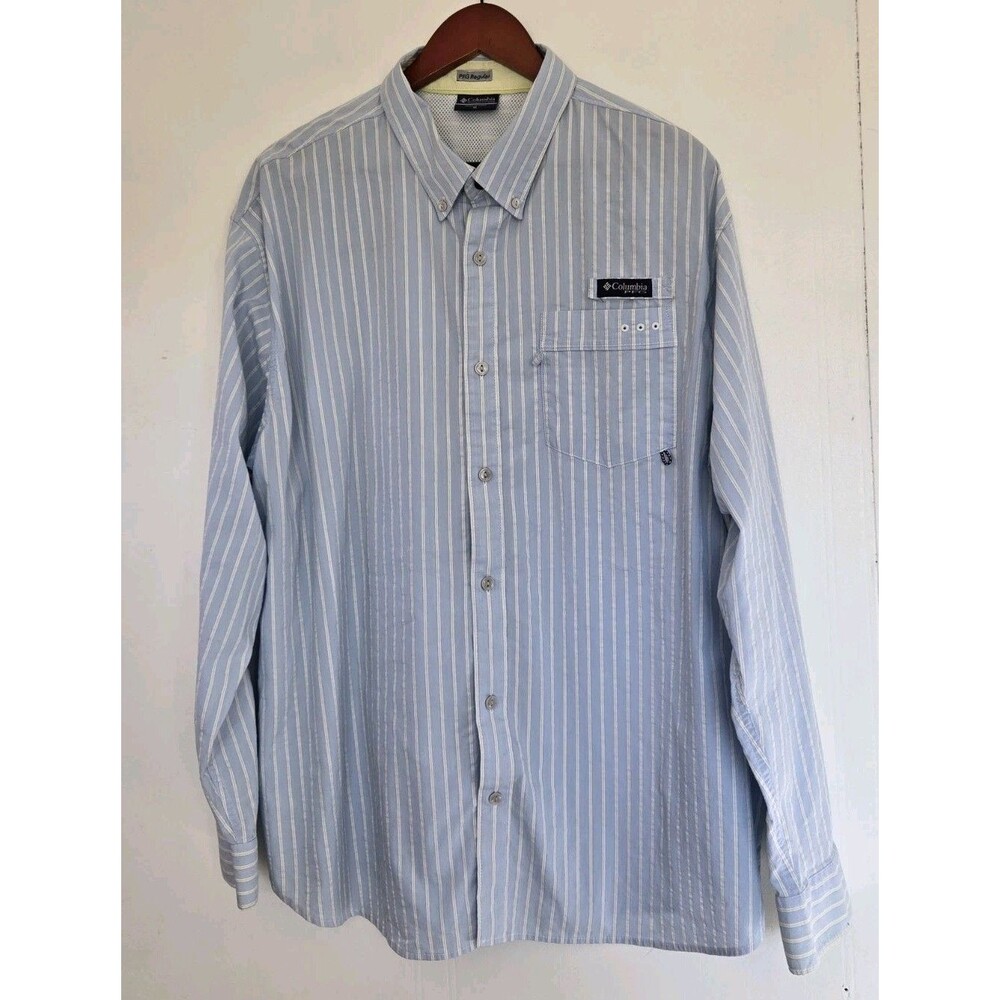 Columbia PFG Shirt Mens XL Blue Striped Button Down Long Sleeve Fishing Outdoor